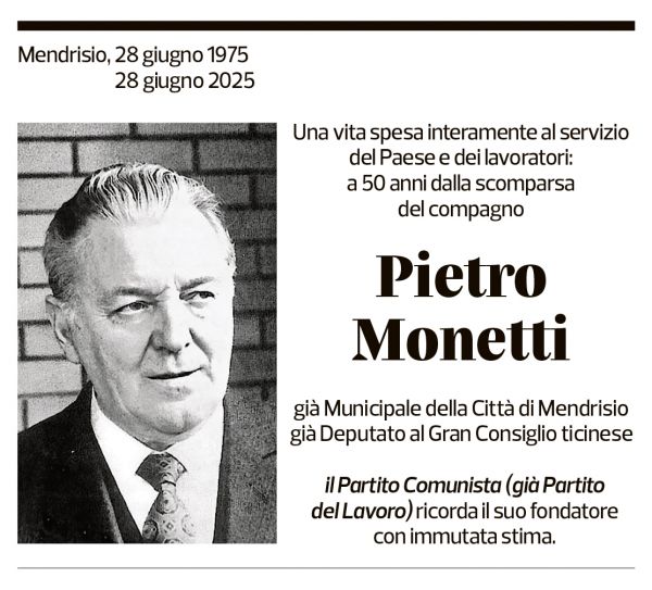 Annuncio funebre Pietro Monetti