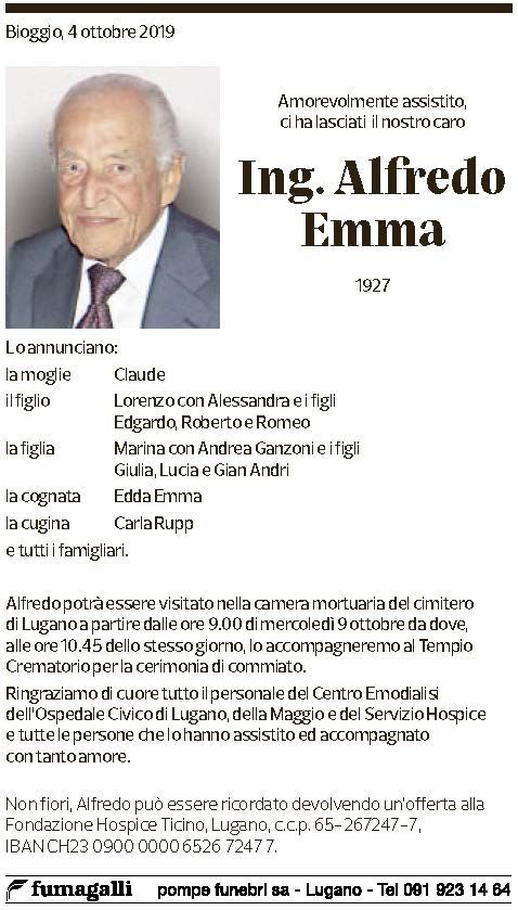 Annuncio funebre Ing Alfredo Emma