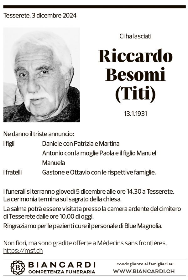 Annuncio funebre Riccardo Besomi