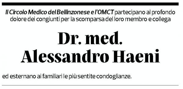 Annuncio funebre Dr. Med. Alessandro Haeni