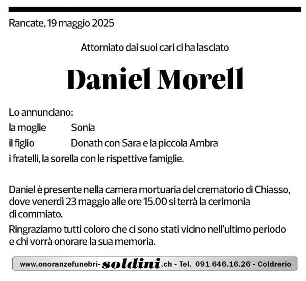 Annuncio funebre Daniel Morell