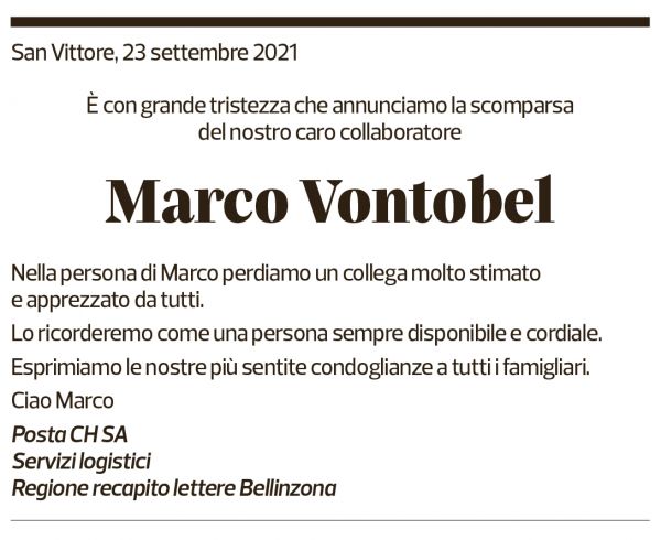 Annuncio funebre Marco Vontobel