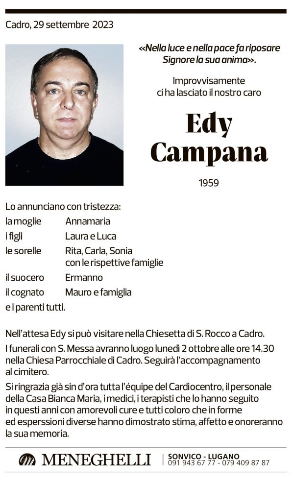 Annuncio funebre Edy Campana