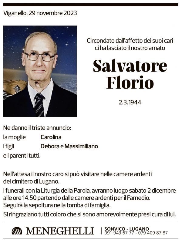 Annuncio funebre Salvatore Florio