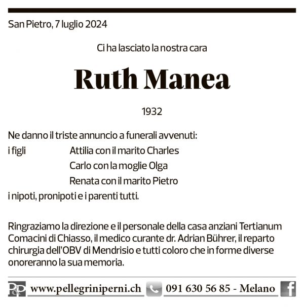 Annuncio funebre Ruth Manea