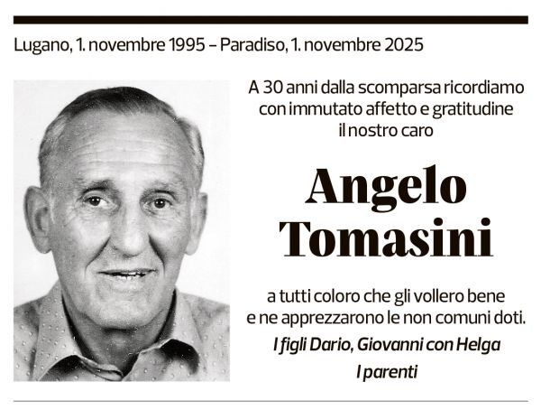 Annuncio funebre Angelo Tomasini