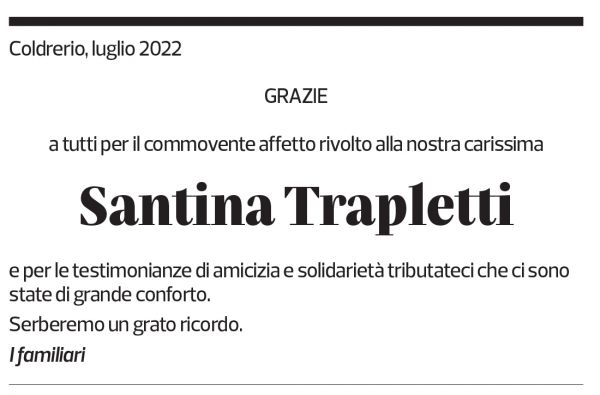 Annuncio funebre Santina Trapletti