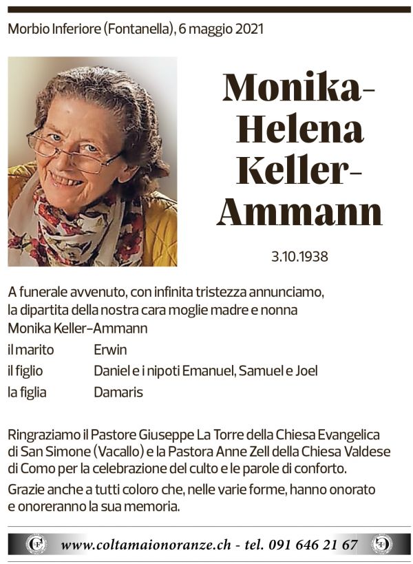 Annuncio funebre Monika-helena Keller-ammann