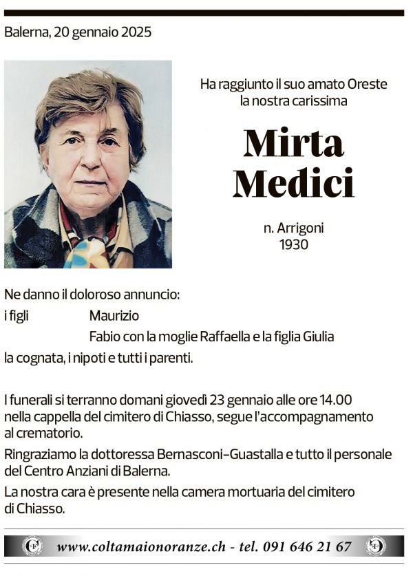 Annuncio funebre Mirta Medici