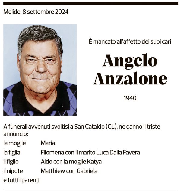 Annuncio funebre Angelo Anzalone