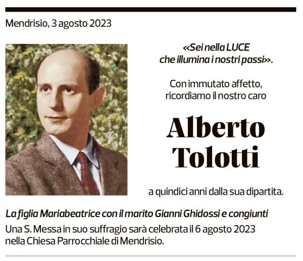 Annuncio funebre Alberto Tolotti