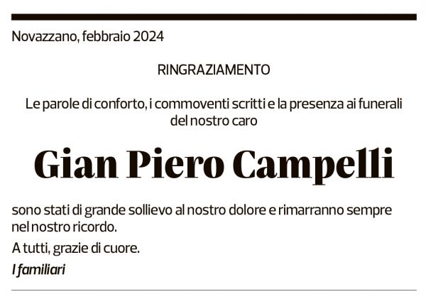 Annuncio funebre Gian Piero Campelli