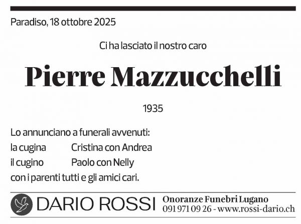 Annuncio funebre Pierre Mazzucchelli