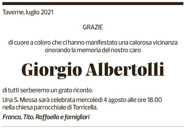 Annuncio funebre Giorgio Albertolli