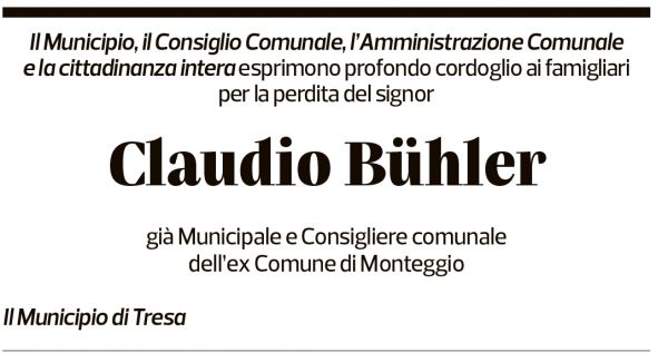 Annuncio funebre Claudio Bühler