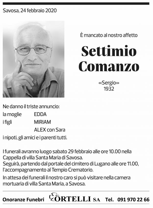 Annuncio funebre Settimio Comanzo