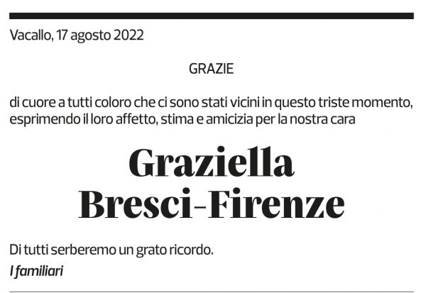 Annuncio funebre Graziella Bresci-firenze