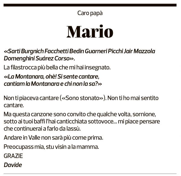 Annuncio funebre Mario Meroni