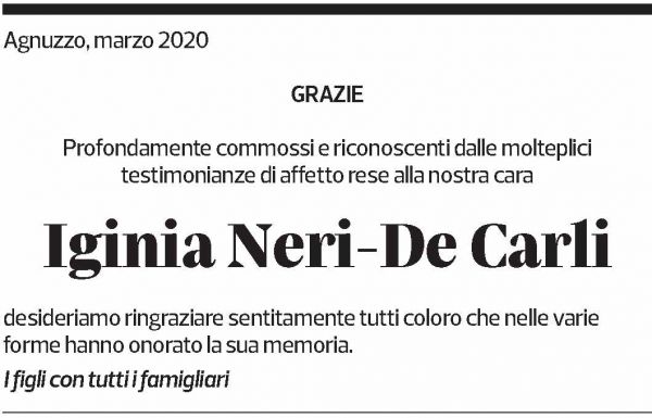 Annuncio funebre Iginia Neri-de Carli