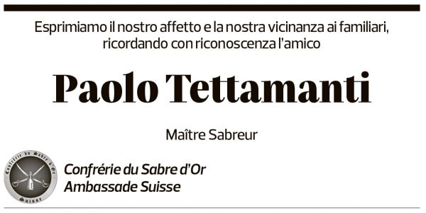 Annuncio funebre Paolo Tettamanti