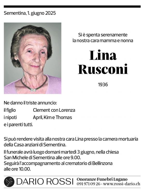 Annuncio funebre Lina Rusconi