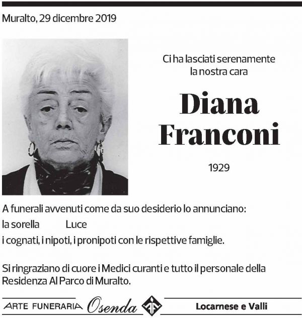 Annuncio funebre Diana Franconi