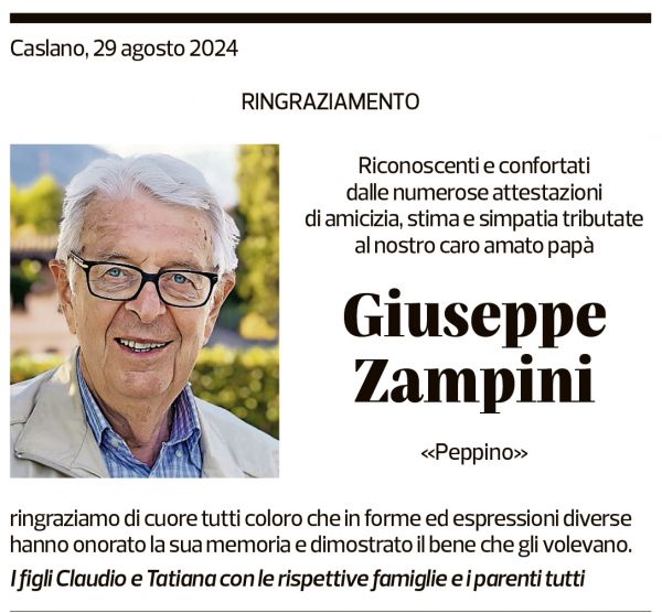 Annuncio funebre Giuseppe Zampini