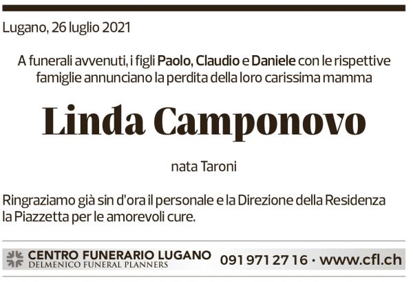 Annuncio funebre Linda Camponovo