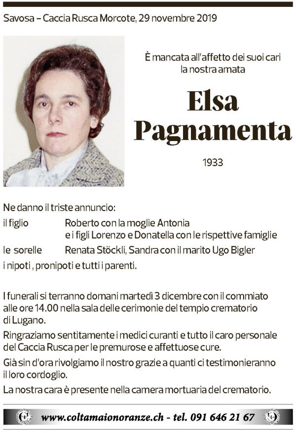 Annuncio funebre Elsa Pagnamenta