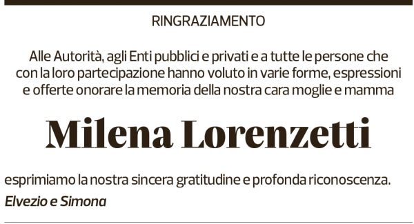 Annuncio funebre Milena Lorenzetti