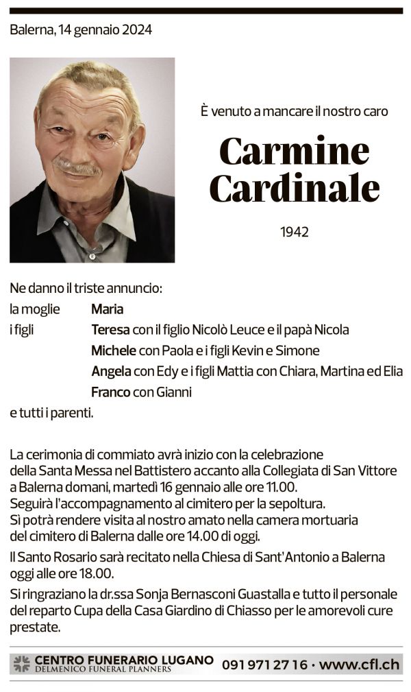 Annuncio funebre Carmine Cardinale