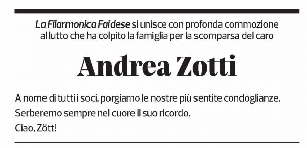 Annuncio funebre Andrea Zotti