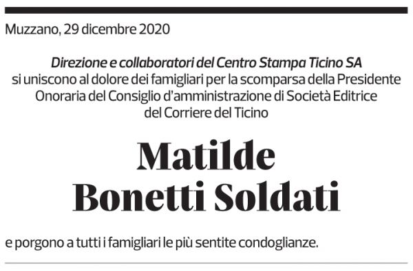 Annuncio funebre Matilde Bonetti Soldati