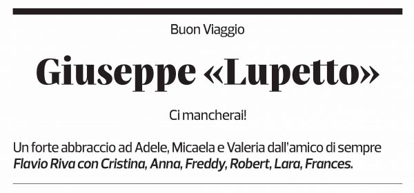 Annuncio funebre Giuseppe Lupi