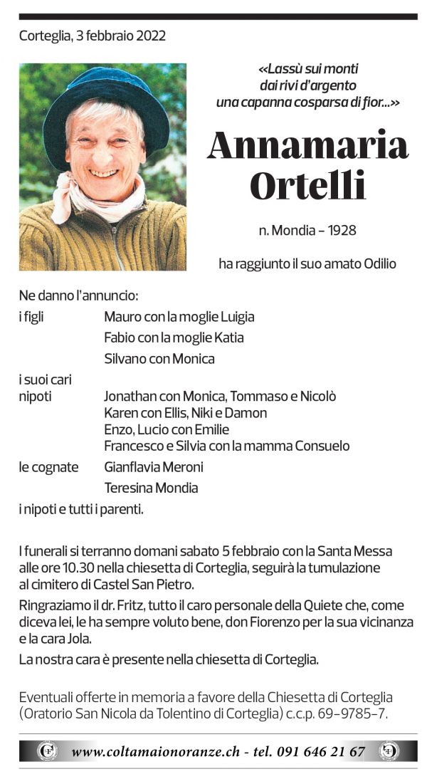 Annuncio funebre Annamaria Ortelli