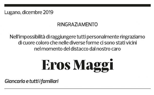 Annuncio funebre Eros Maggi