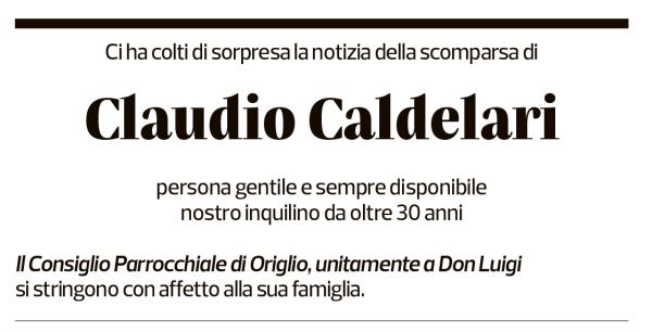 Annuncio funebre Claudio Caldelari