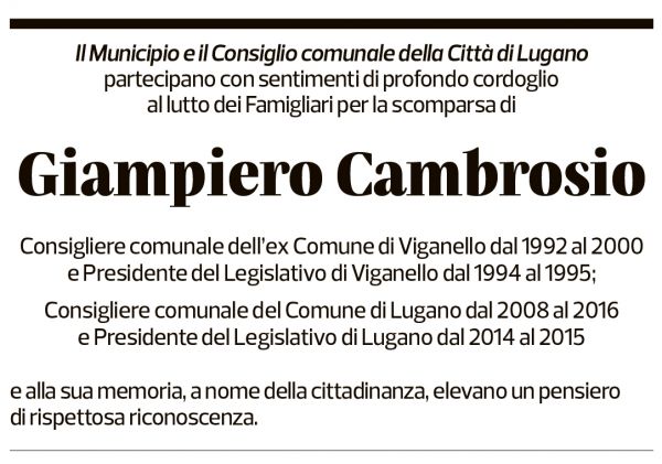 Annuncio funebre Giampiero Cambrosio