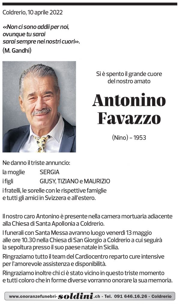 Annuncio funebre Antonino Favazzo