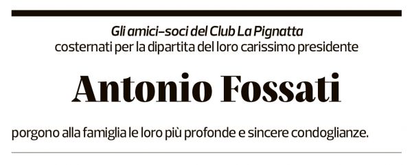 Annuncio funebre Antonio Fossati