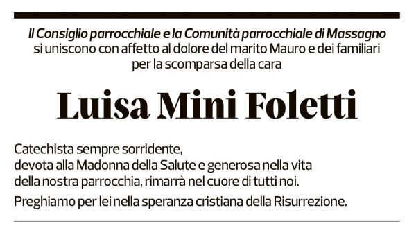Annuncio funebre Luisa Mini Foletti