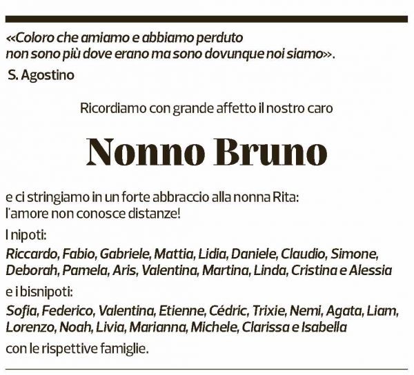 Annuncio funebre Bruno Celio