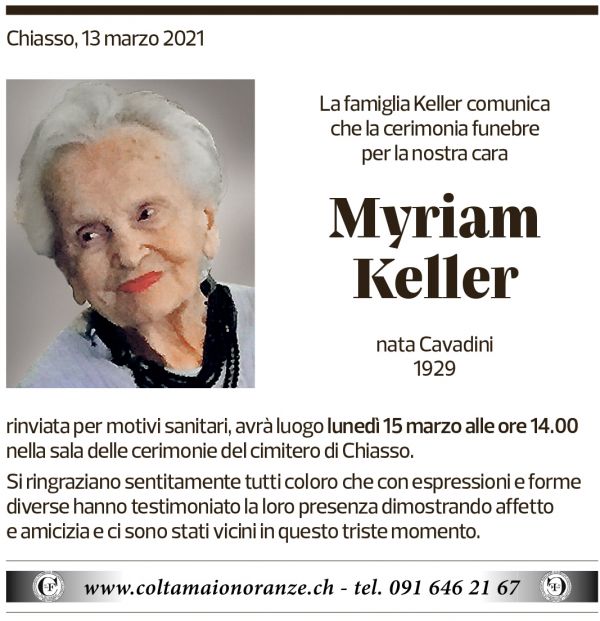 Annuncio funebre Myriam Keller