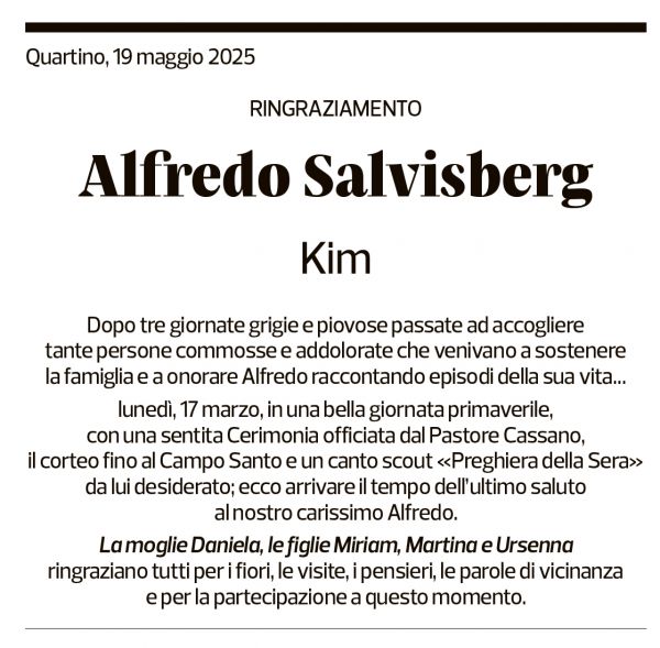 Annuncio funebre Alfredo Salvisberg