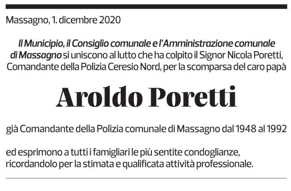 Annuncio funebre Aroldo Poretti