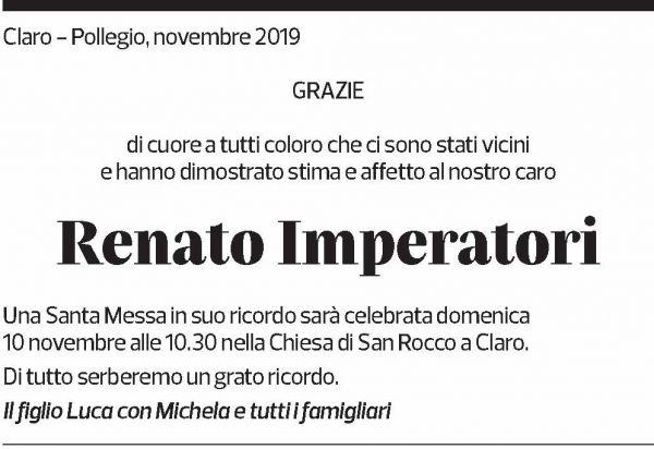 Annuncio funebre Renato Imperatori