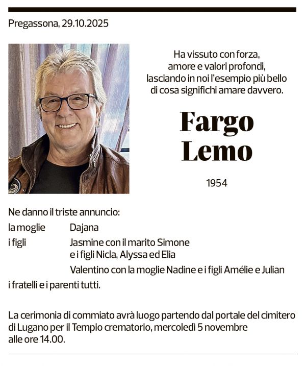 Annuncio funebre Fargo Lemo