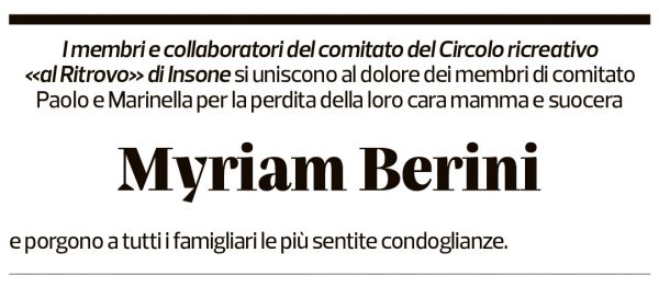 Annuncio funebre Myriam Berini