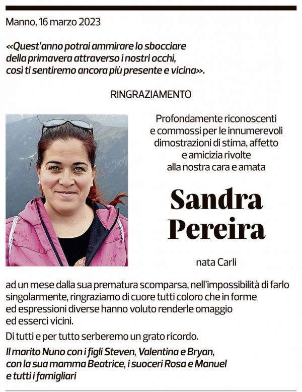 Annuncio funebre Sandra Pereira