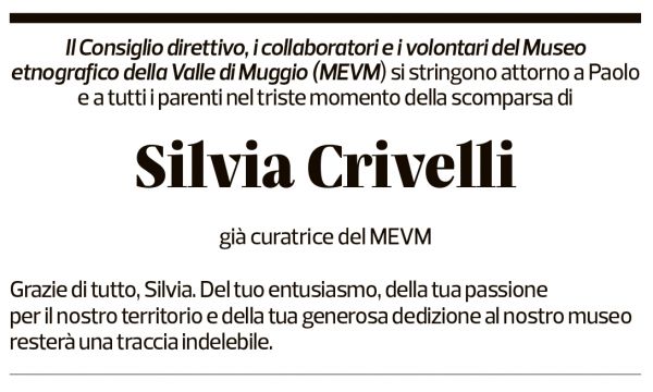 Annuncio funebre Silvia Crivelli